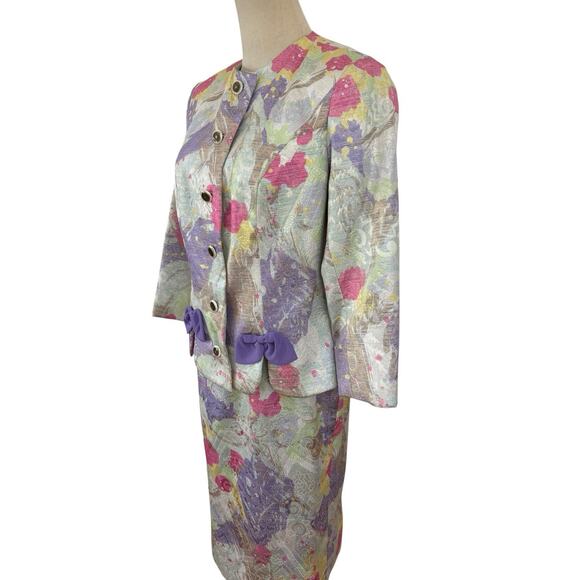 Vtg 80s Utah Tailoring Designer Skirt Suit Pastel Brocade Purple Business Event - Picture 5 of 16
